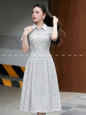 Đầm Cổ Thuỷ Thủ Vạt Trắng Xám 