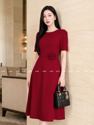 Đầm Tay Lỡ Đỏ Đô Kết Hoa