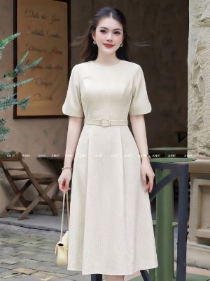 Đầm Sọc Đai Eo Tay Cách Điệu