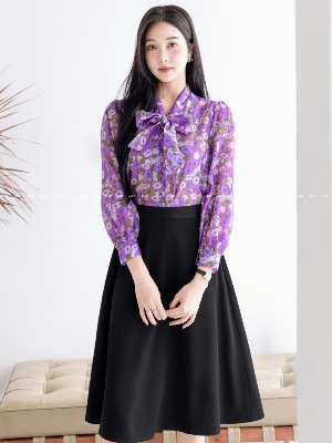 Set Bộ Áo Hoa Tím + Chân Váy Xòe