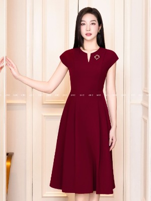 Đầm Xoè Đỏ Đô Tag Charm Cao Cấp