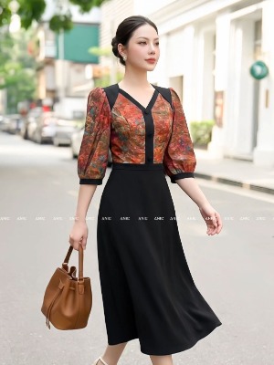 Đầm Liền Tay Lỡ Hoa Loang Viền