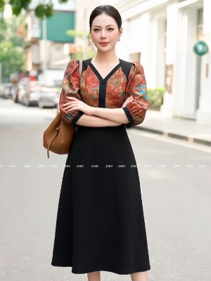 Đầm Liền Tay Lỡ Hoa Loang Viền