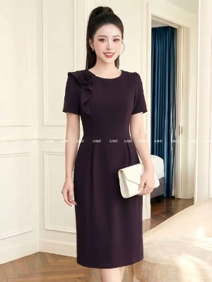 Đầm Tím Nho Bèo Hoa Vai