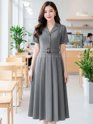 Đầm Cổ Vest Xám Thời Thượng