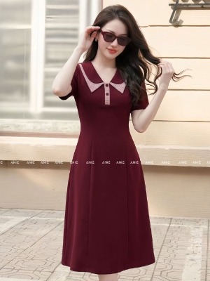 Đầm Suông Ôm Cổ Đôi Đỏ Tím