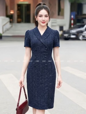 Đầm Cổ Vest Xanh Tuyết