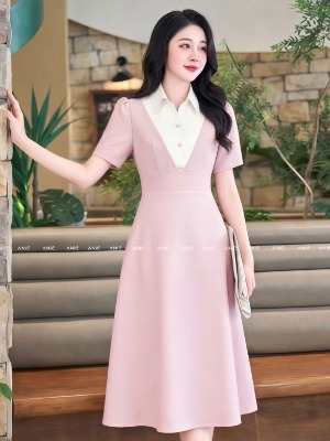 Đầm Sơ Mi Hồng Tím Cách Điệu