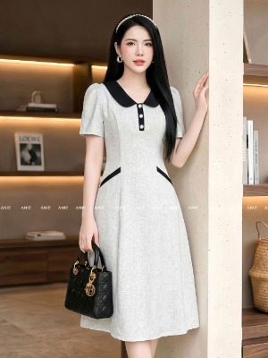 Đầm Suông Kem Tiêu 2 Túi