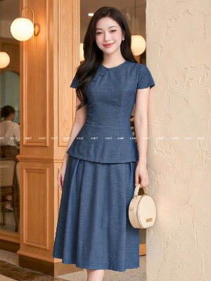 Set Bộ Áo Váy Xanh Xám Lury