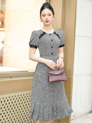 Đầm Xếp Ly Xám Tiêu