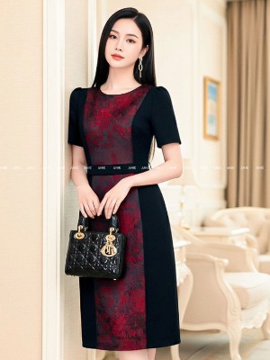 Đầm Suông Ôm Phối Gấm Thân 