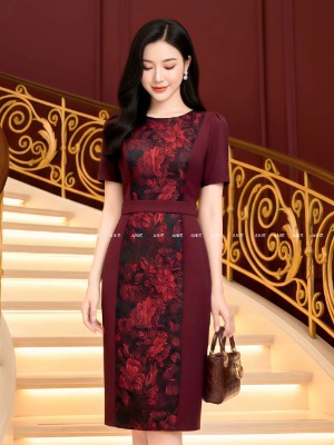 Đầm Suông Ôm Phối Gấm Thân 