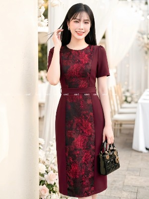 Đầm Suông Ôm Phối Gấm Thân 