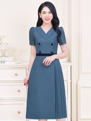 Đầm Xanh Xếp Ly Rã Eo