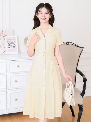 Đầm Sơ Mi Xòe Đai Khuy