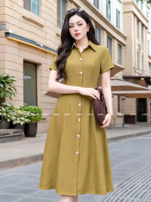 Đầm Vân Đũi Vàng Sơ Mi 