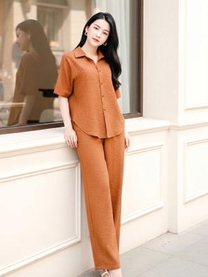 SET Bộ Sơ Mi Vân Mây Cam