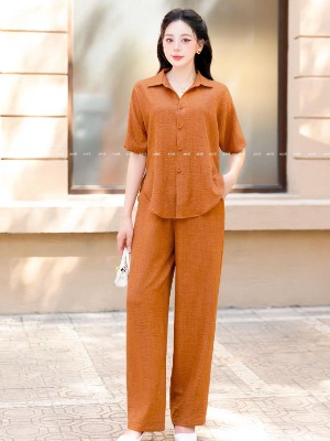 SET Bộ Sơ Mi Vân Mây Cam