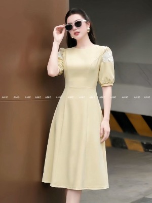 Đầm Vàng Tay Phối Voan Sunny