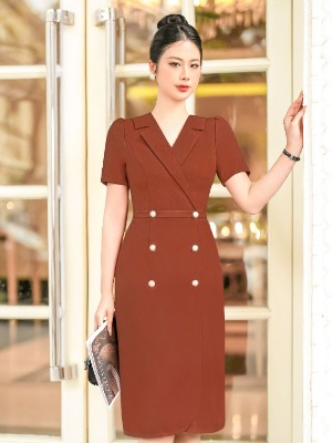 Đầm Vest Cam Đất Đính Cúc