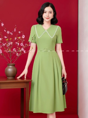 Đầm Xoè 2 Màu Cổ Viền Ren Trắng 