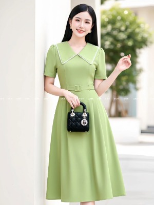 Đầm Xoè 2 Màu Cổ Viền Ren Trắng 