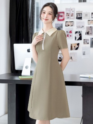 Đầm Suông A Sơ Mi Cổ Kéo Patuy