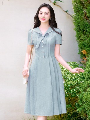 Đầm Cổ Nơ Xếp Ly Thanh Xuân