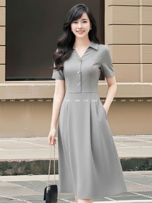 Đầm Xám Gray Xếp Ly 