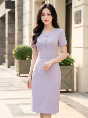Đầm Tím Pastel Nút Bọc 