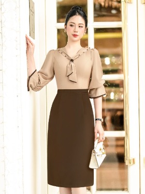 Đầm Liền Nâu Tay Lỡ