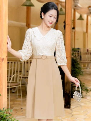 Đầm Liền Tay Lỡ Phối Ren Hoa