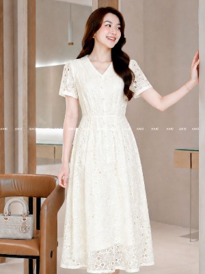 Đầm Xô Hoa Ôm Suông Nút Bọc