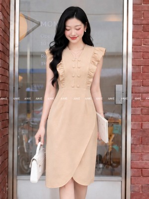Đầm Kem Bèo Tùng Đắp Chéo