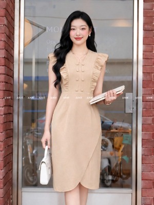 Đầm Kem Bèo Tùng Đắp Chéo