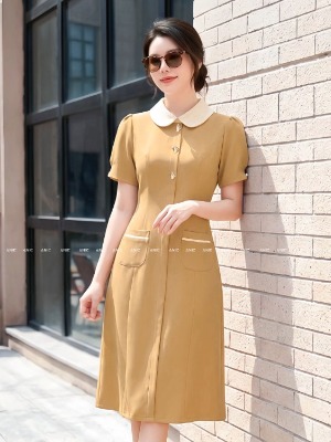 Đầm Suông Cổ Sen Viền Trắng 