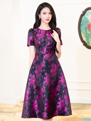 Đầm Hoa Tím Taffta Vân Nổi