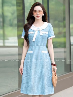 Đầm Xanh Tweed Ôm Suông