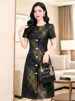 Đầm Tafta Loang Nhũ Vàng