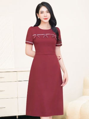 Đầm Đỏ Kết Lá Thủ Công
