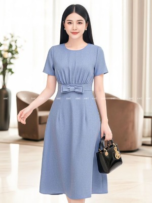 Đầm Xếp Ly Nơ Ngực Pastel