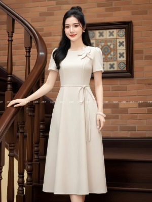 Đầm Be Xám Hoa Lyly 