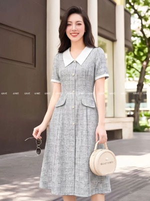 Đầm Suông Cổ Nhọn Giả Túi