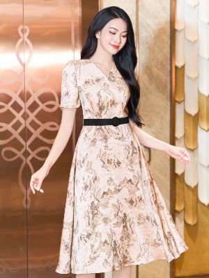 Đầm Xòe Lụa Vân Jouy