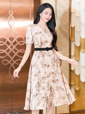 Đầm Xòe Lụa Vân Jouy