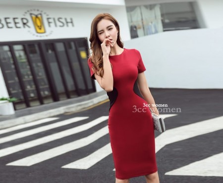 Đầm body phối 2 màu đen đỏ B4425