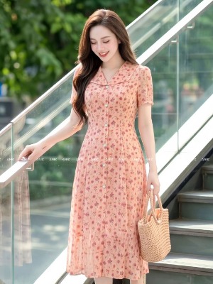 Đầm Hồng Hoa Nhí Trẻ Trung