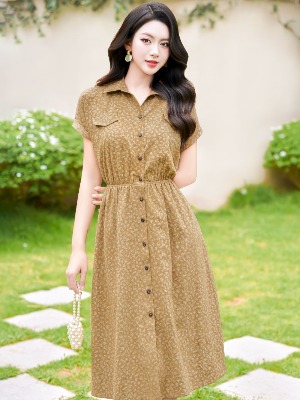 Đầm Sơ Mi Cài Cúc Hoa Nhí