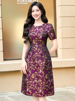 Đầm Gấm Hoa Tím Royal